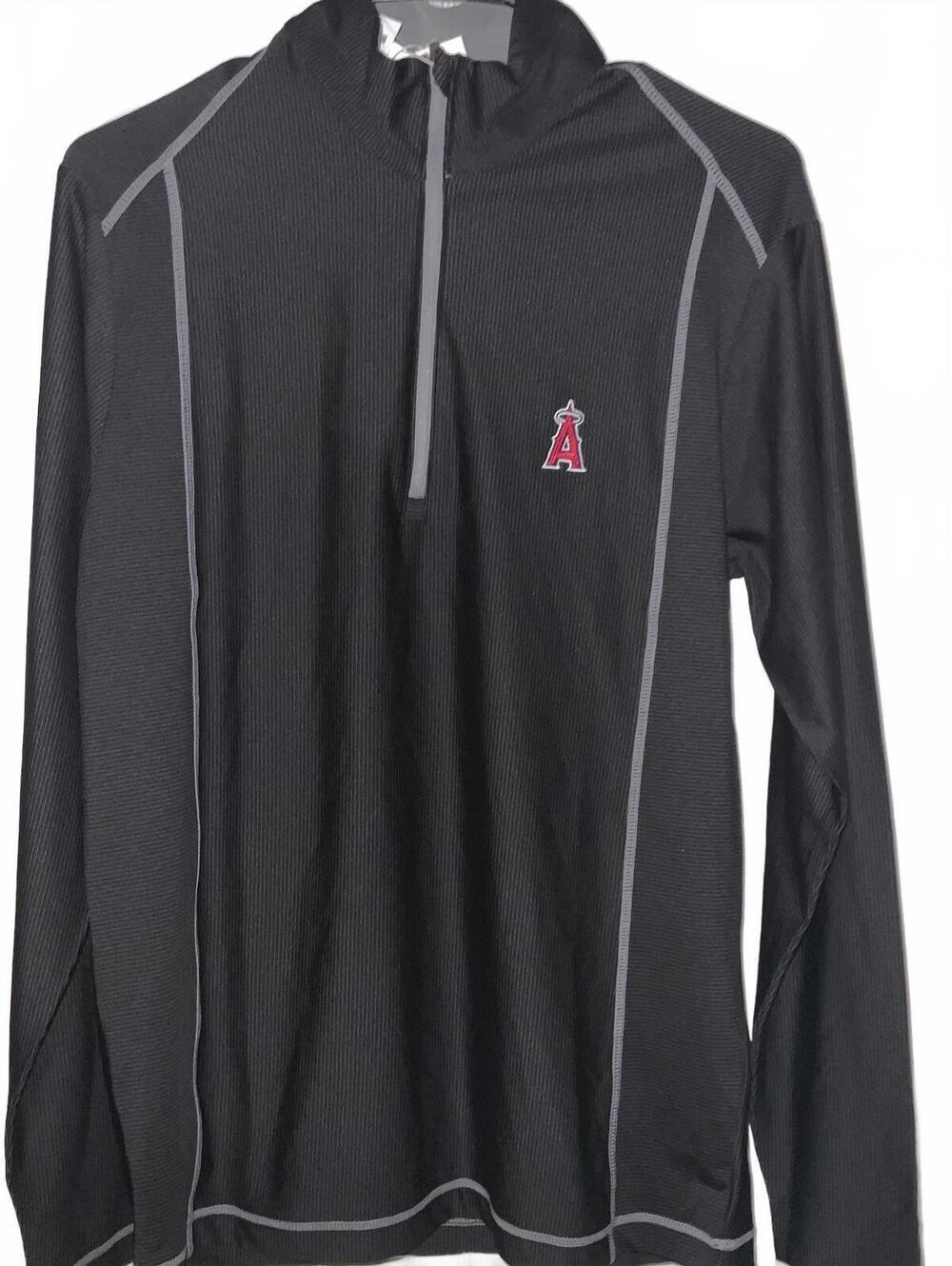 Majestic MLB Los Angeles Angels Tempo Black Pullover Half-Zip Sweatshirt Small